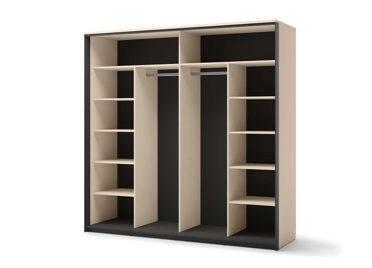 Armoire 2 portes coulissantes avec miroir beige et noir Natura