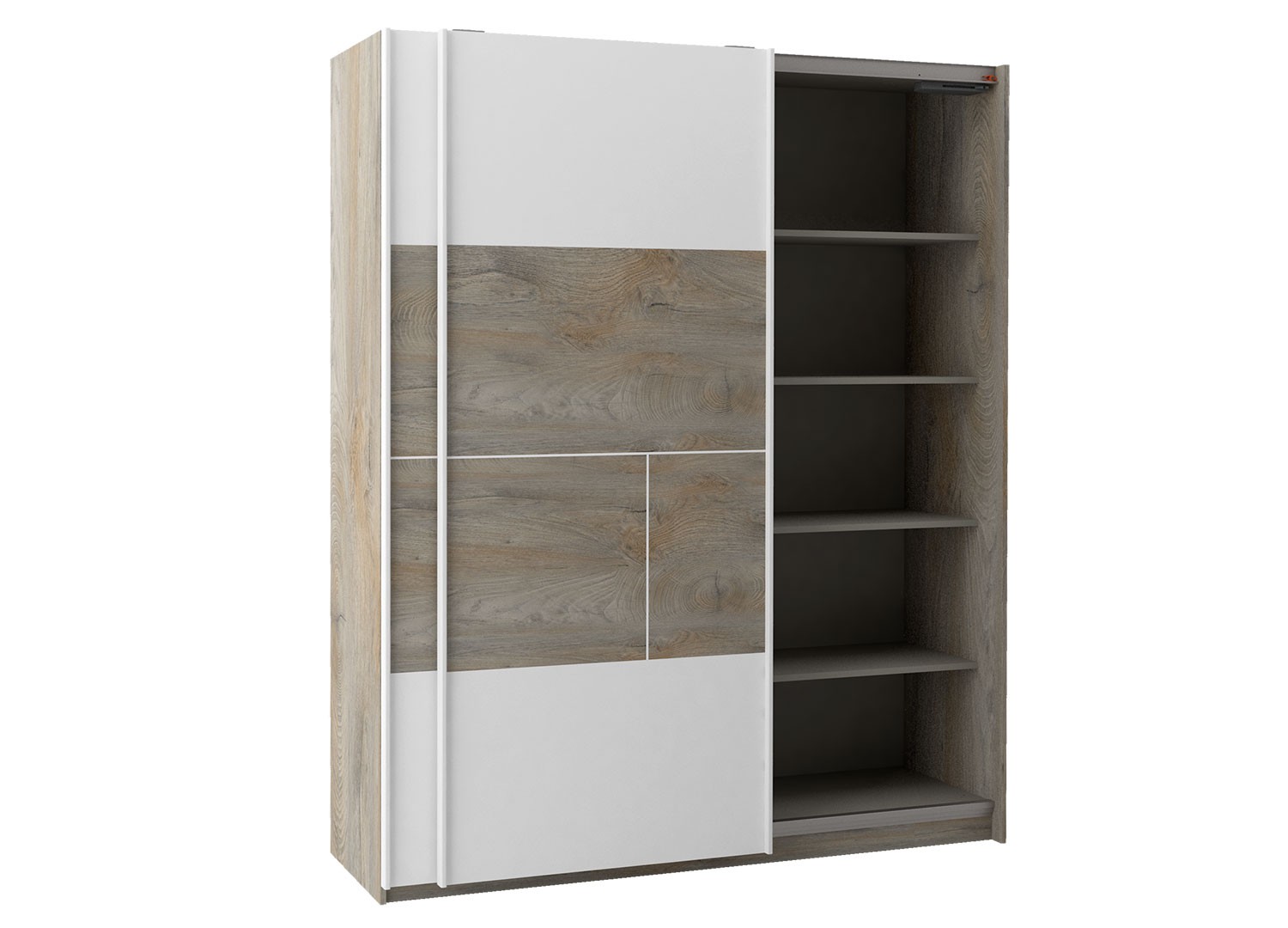 Armoire 2 portes coulissantes blanc laqué mat et bois