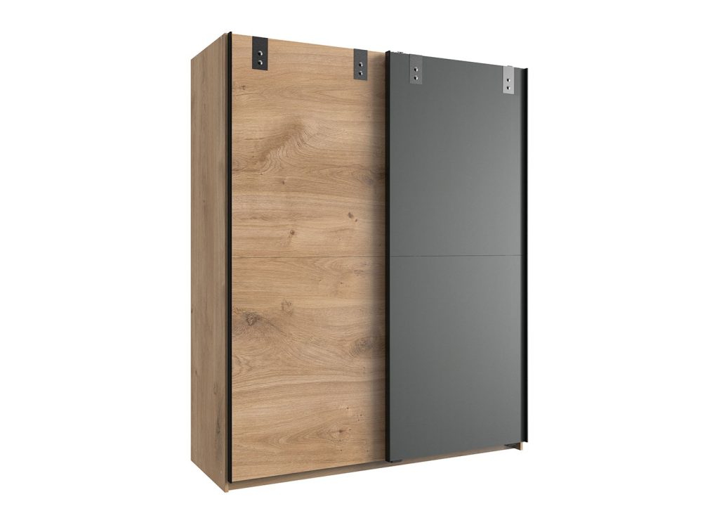 Armoire 2 portes coulissantes coloris chêne et graphite