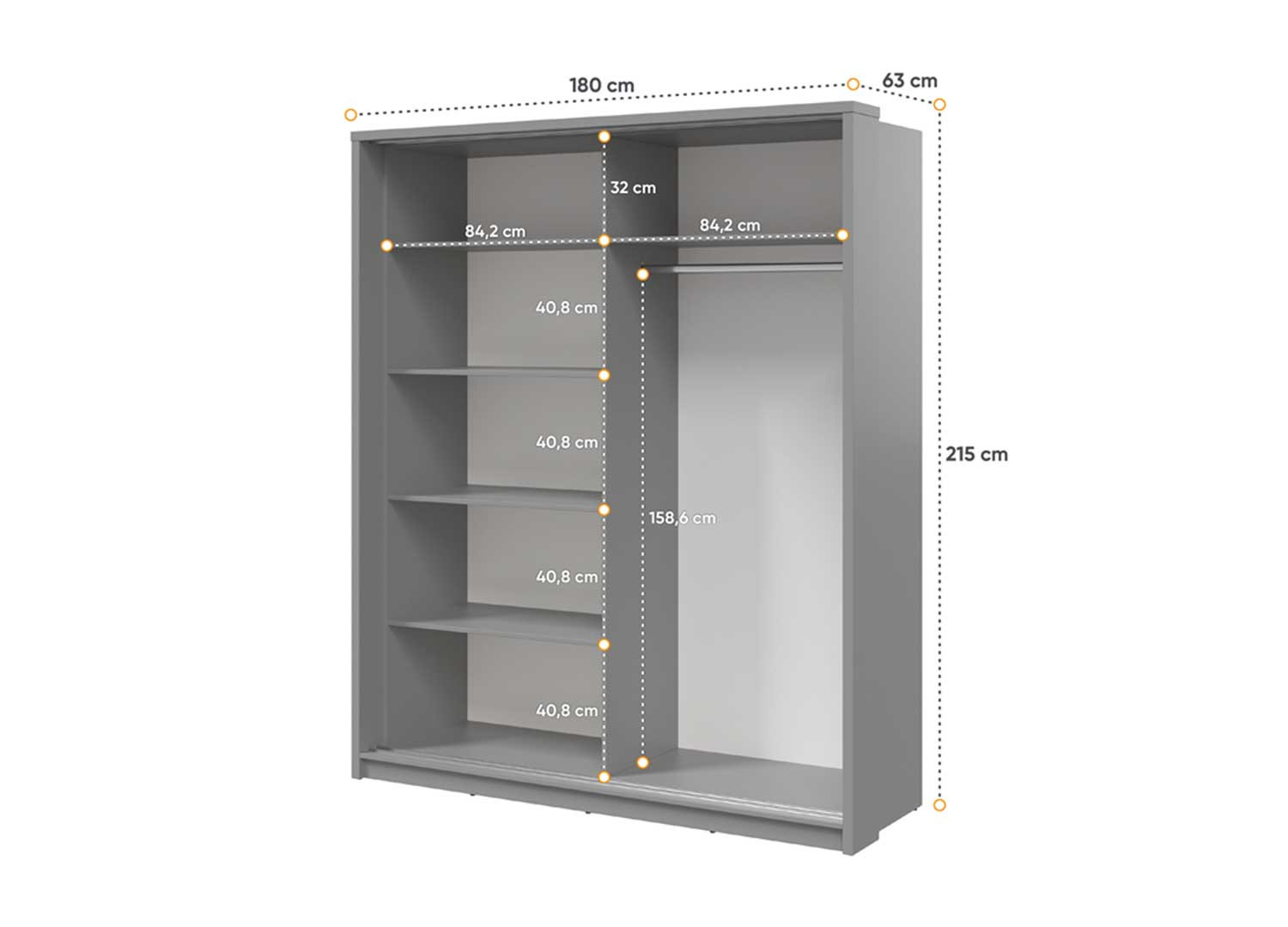 Armoire 2 portes coulissantes grise 180 cm