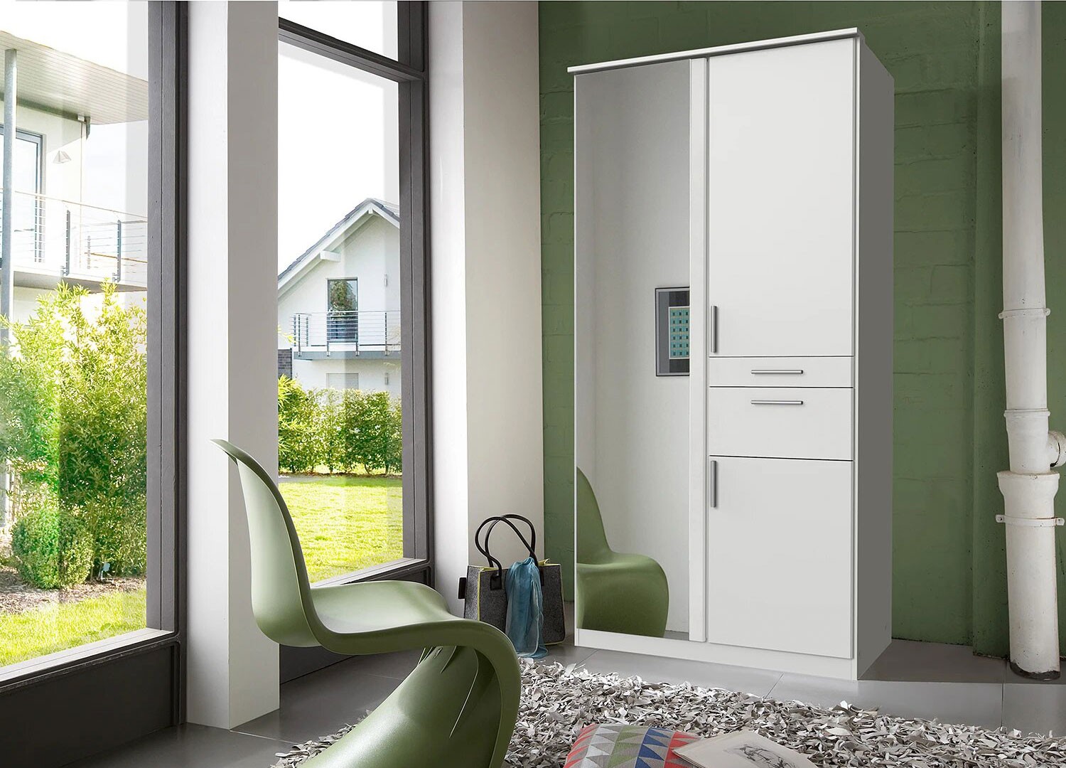 Armoire 3 portes avec miroir et tiroirs L 91 cm