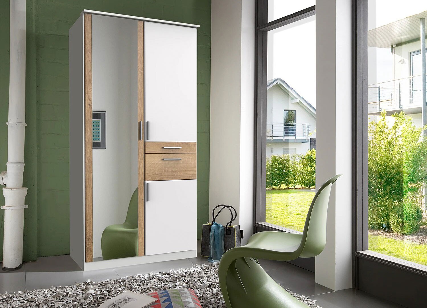Armoire 3 portes avec miroir et tiroirs L 91 cm