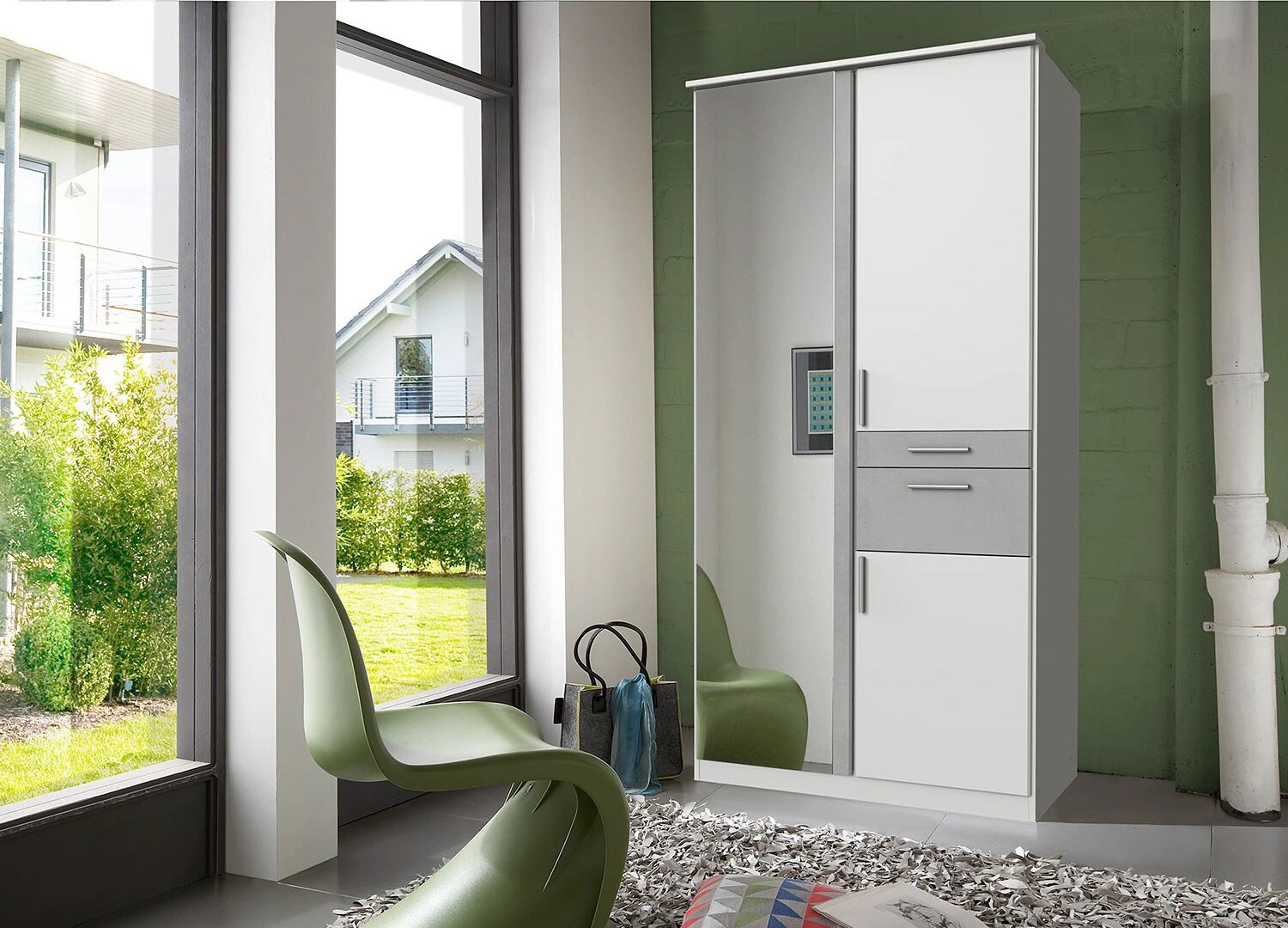 Armoire 3 portes avec miroir et tiroirs L 91 cm