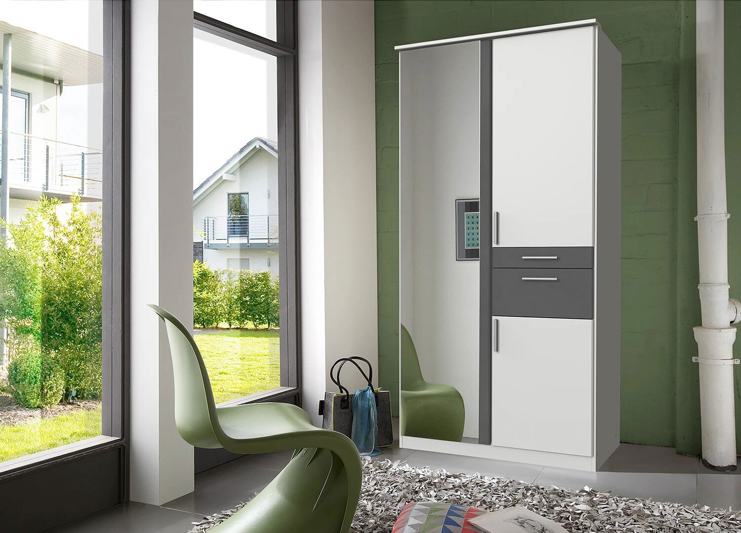 Armoire 3 portes avec miroir et tiroirs L 91 cm
