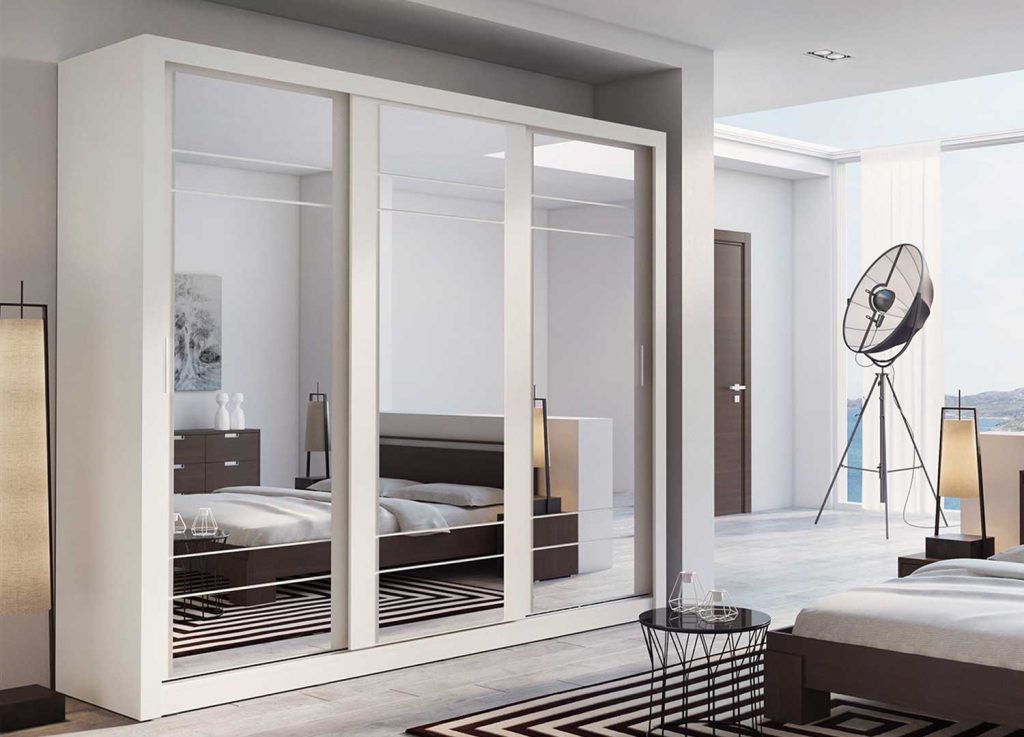 Armoire 3 portes coulissantes 250 cm blanche avec miroirs