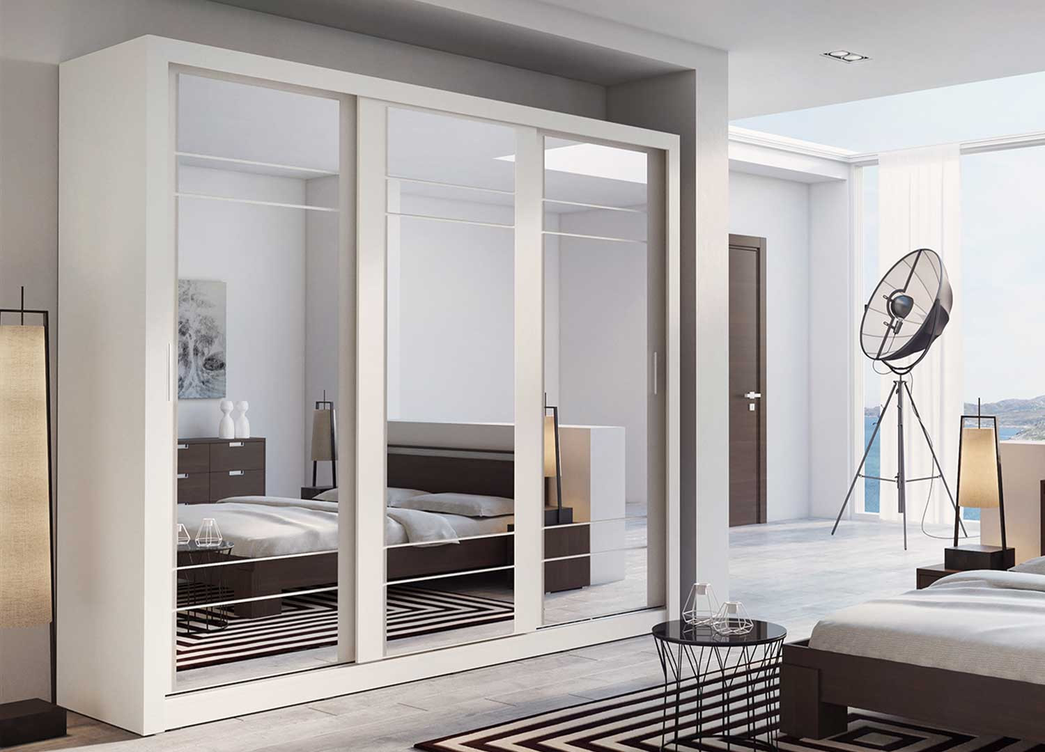 Armoire 3 portes coulissantes 250 cm blanche avec miroirs