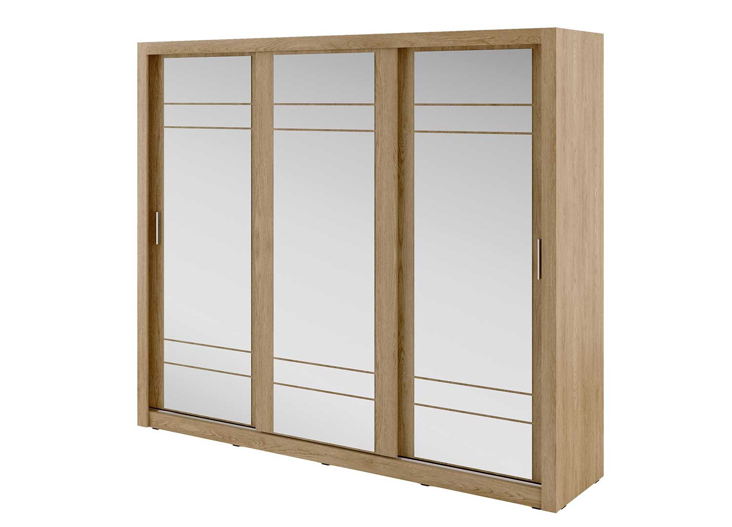 Armoire 3 portes coulissantes 250 cm chêne shetland avec miroirs