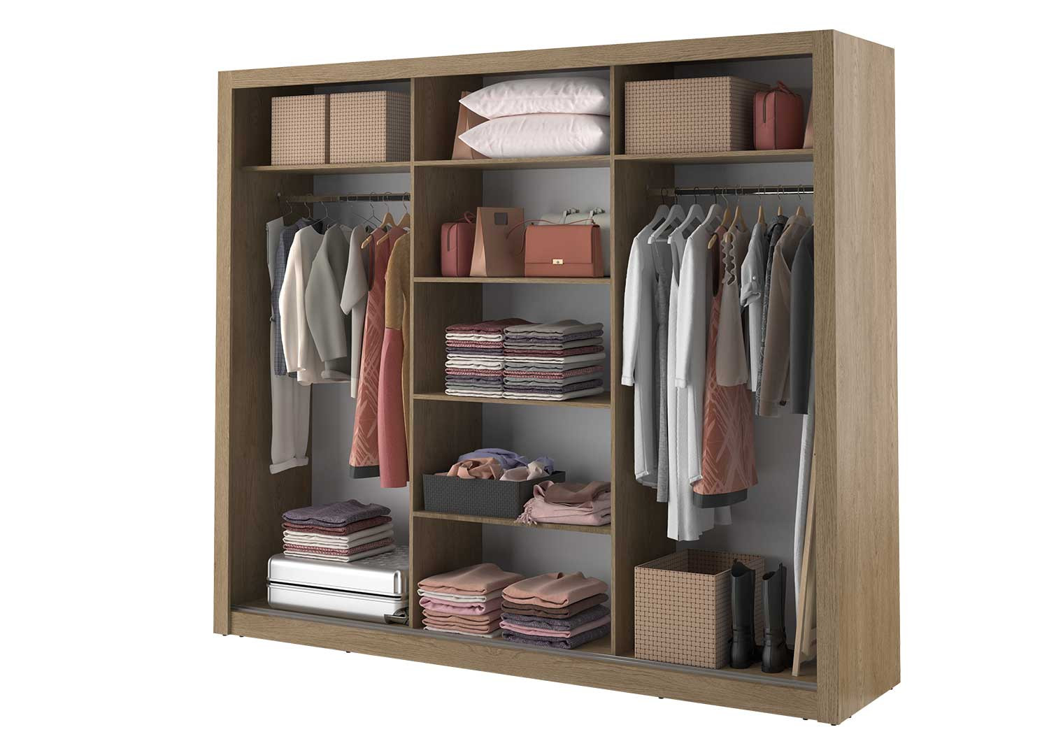 Armoire 3 portes coulissantes 250 cm chêne shetland avec miroirs