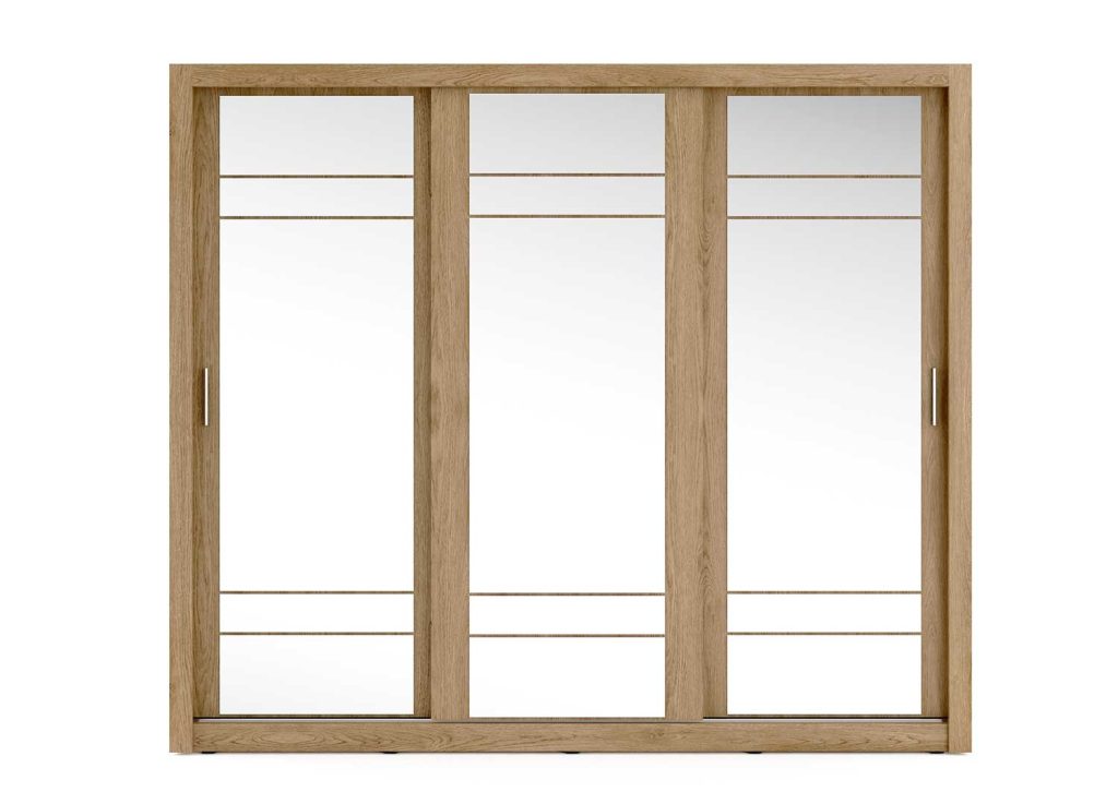 Armoire 3 portes coulissantes 250 cm chêne shetland avec miroirs