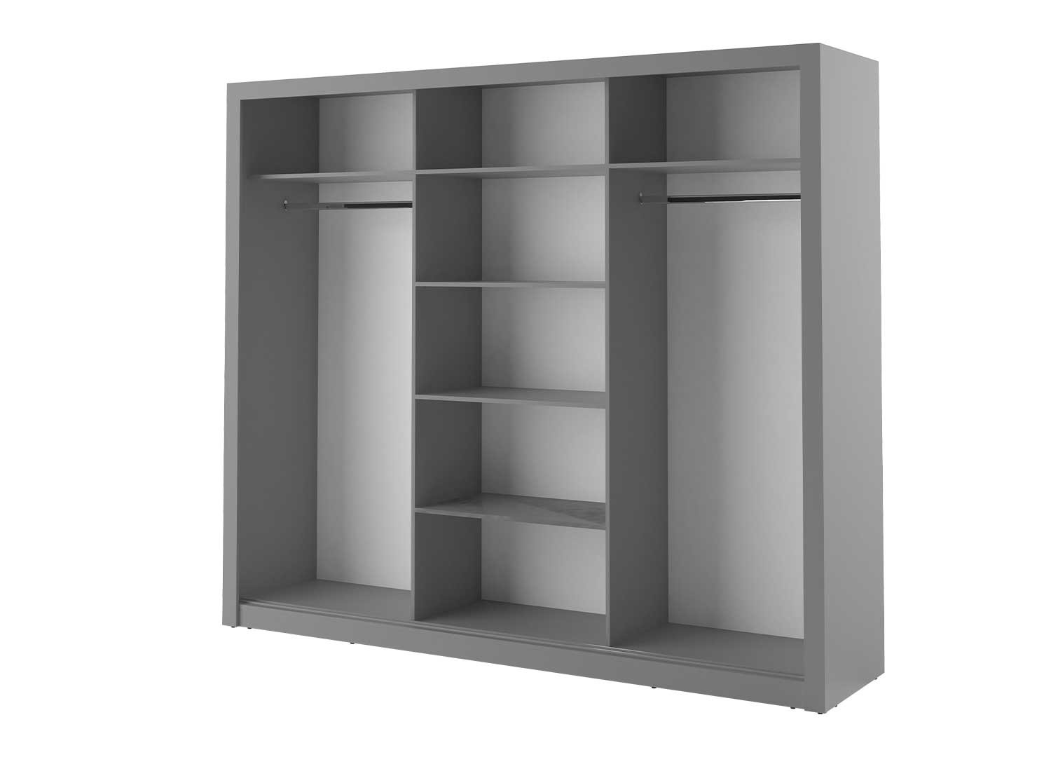 Armoire 3 portes coulissantes 250 cm grise avec miroirs