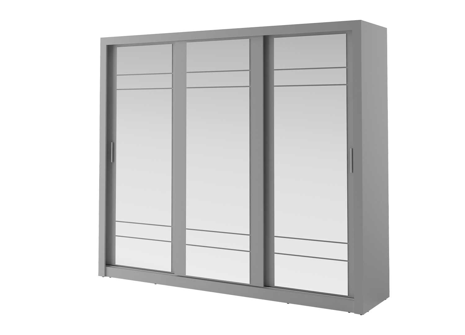 Armoire 3 portes coulissantes 250 cm grise avec miroirs