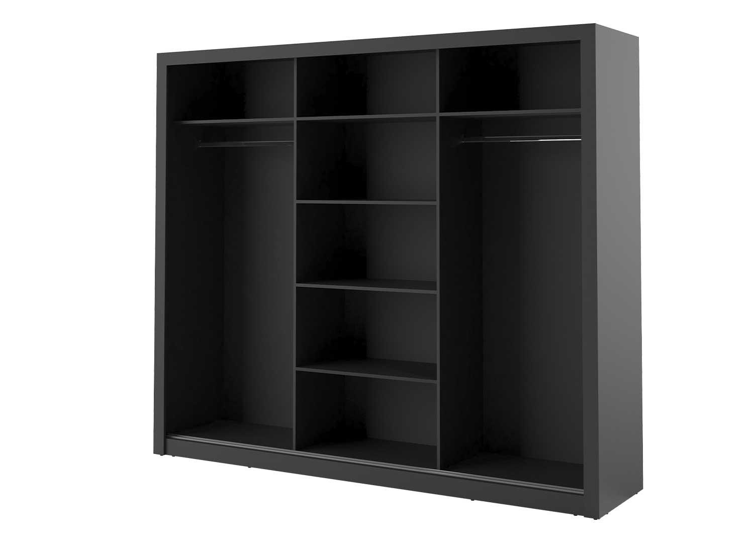 Armoire 3 portes coulissantes 250 cm noire avec miroirs