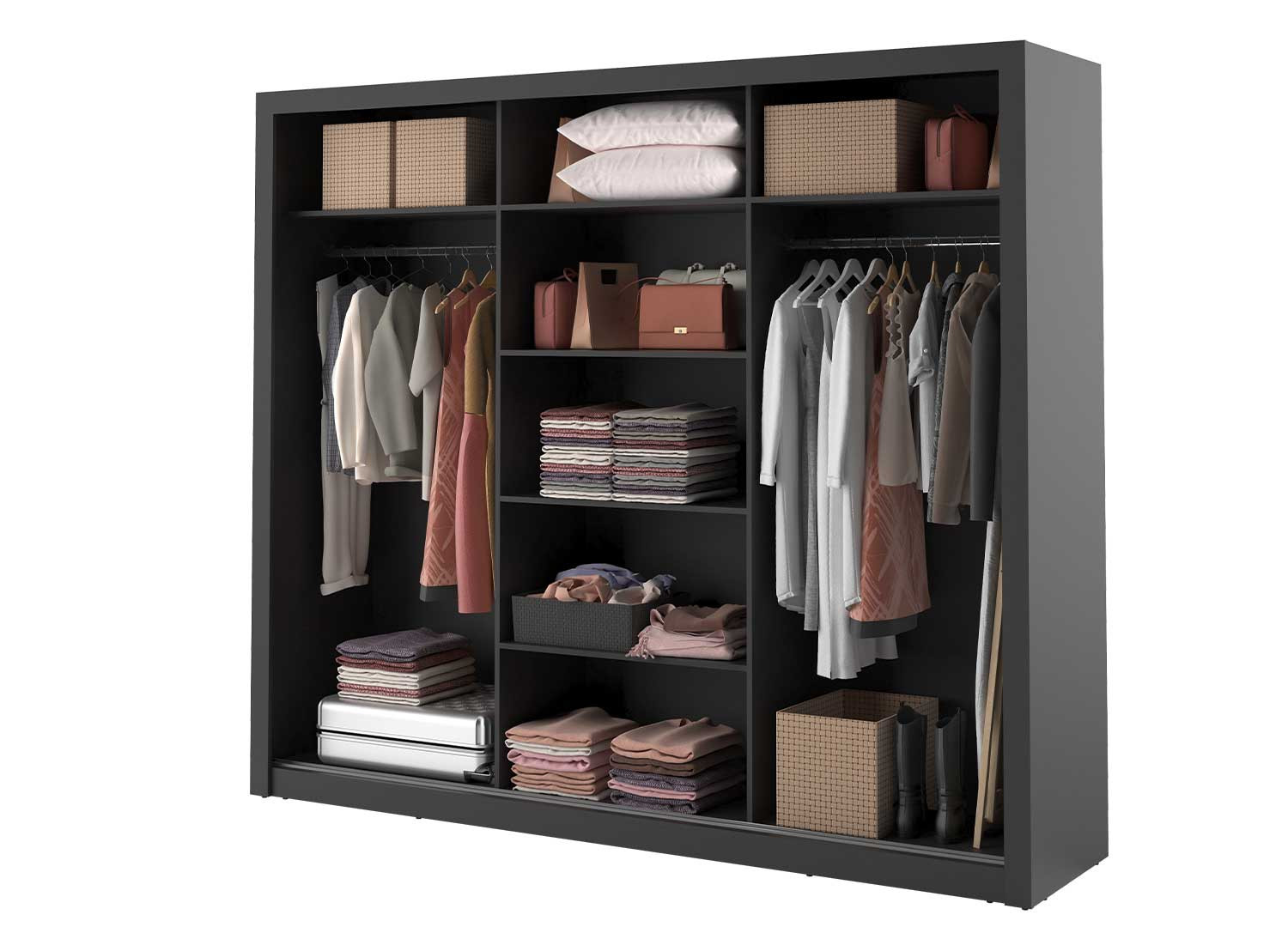 Armoire 3 portes coulissantes 250 cm noire avec miroirs