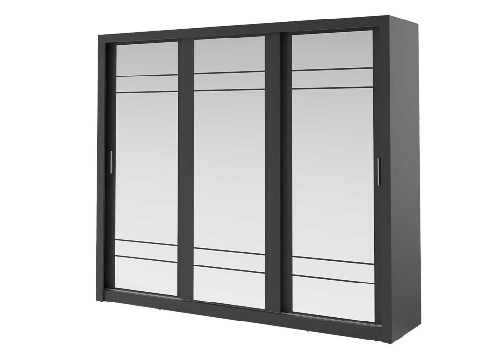 Armoire 3 portes coulissantes 250 cm noire avec miroirs