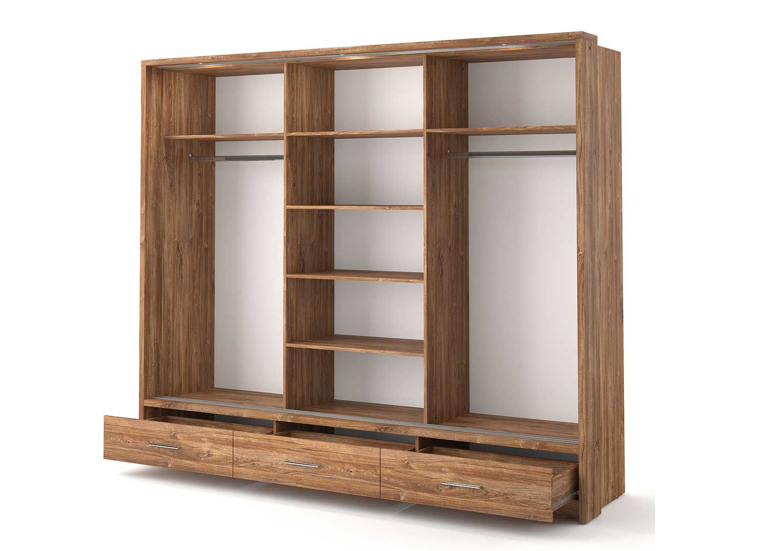 Armoire 3 portes coulissantes et 3 tiroirs 250 cm chêne stryrling