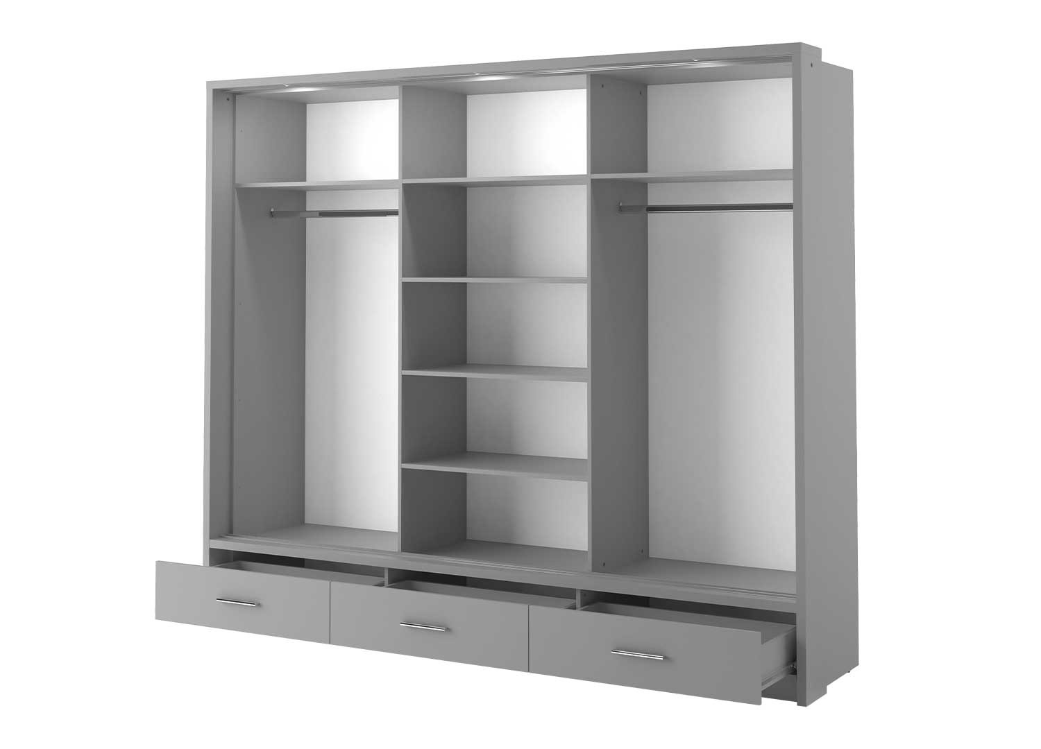 Armoire 3 portes coulissantes et 3 tiroirs 250 cm grise