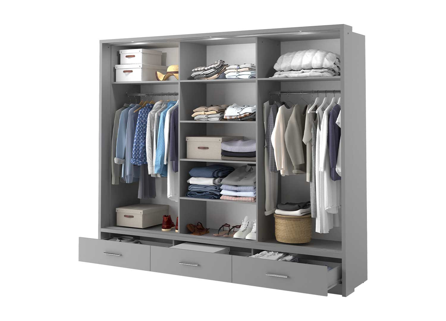 Armoire 3 portes coulissantes et 3 tiroirs 250 cm grise