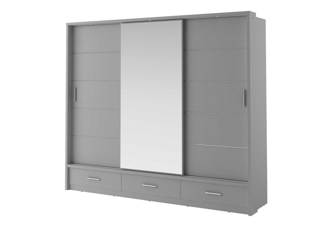 Armoire 3 portes coulissantes et 3 tiroirs 250 cm grise