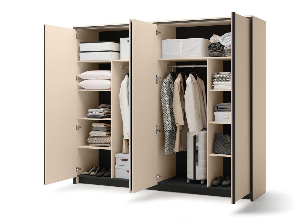 Armoire 4 portes avec miroir beige et noir Natura
