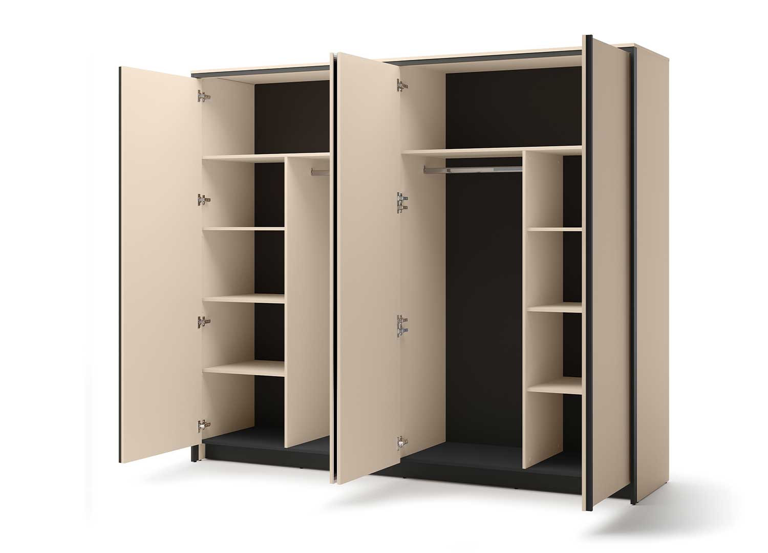 Armoire 4 portes avec miroir beige et noir Natura
