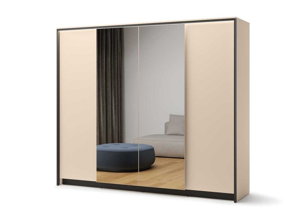 Armoire 4 portes avec miroir beige et noir Natura