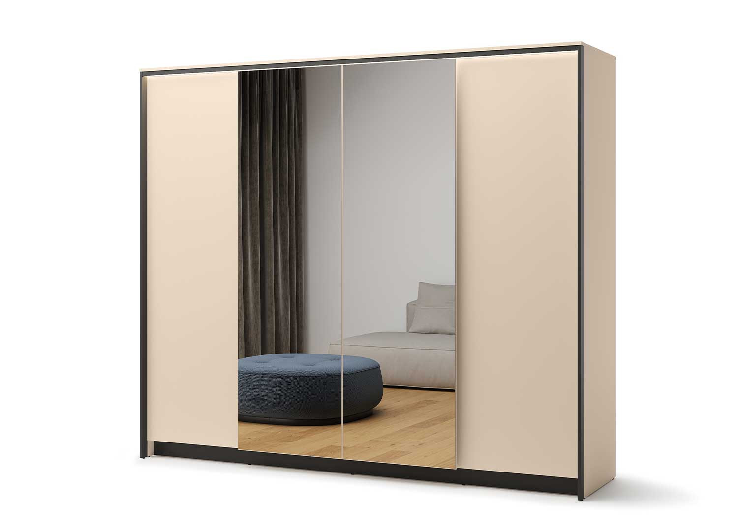Armoire 4 portes avec miroir beige et noir Natura