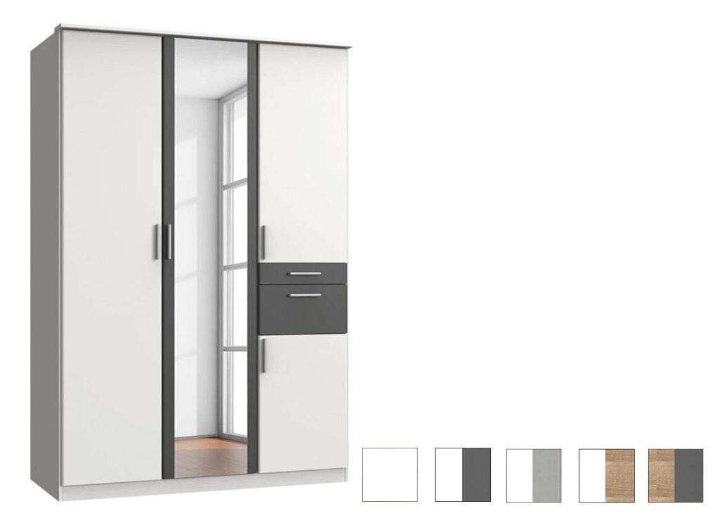 Armoire 4 portes avec miroir et tiroirs L 135 cm