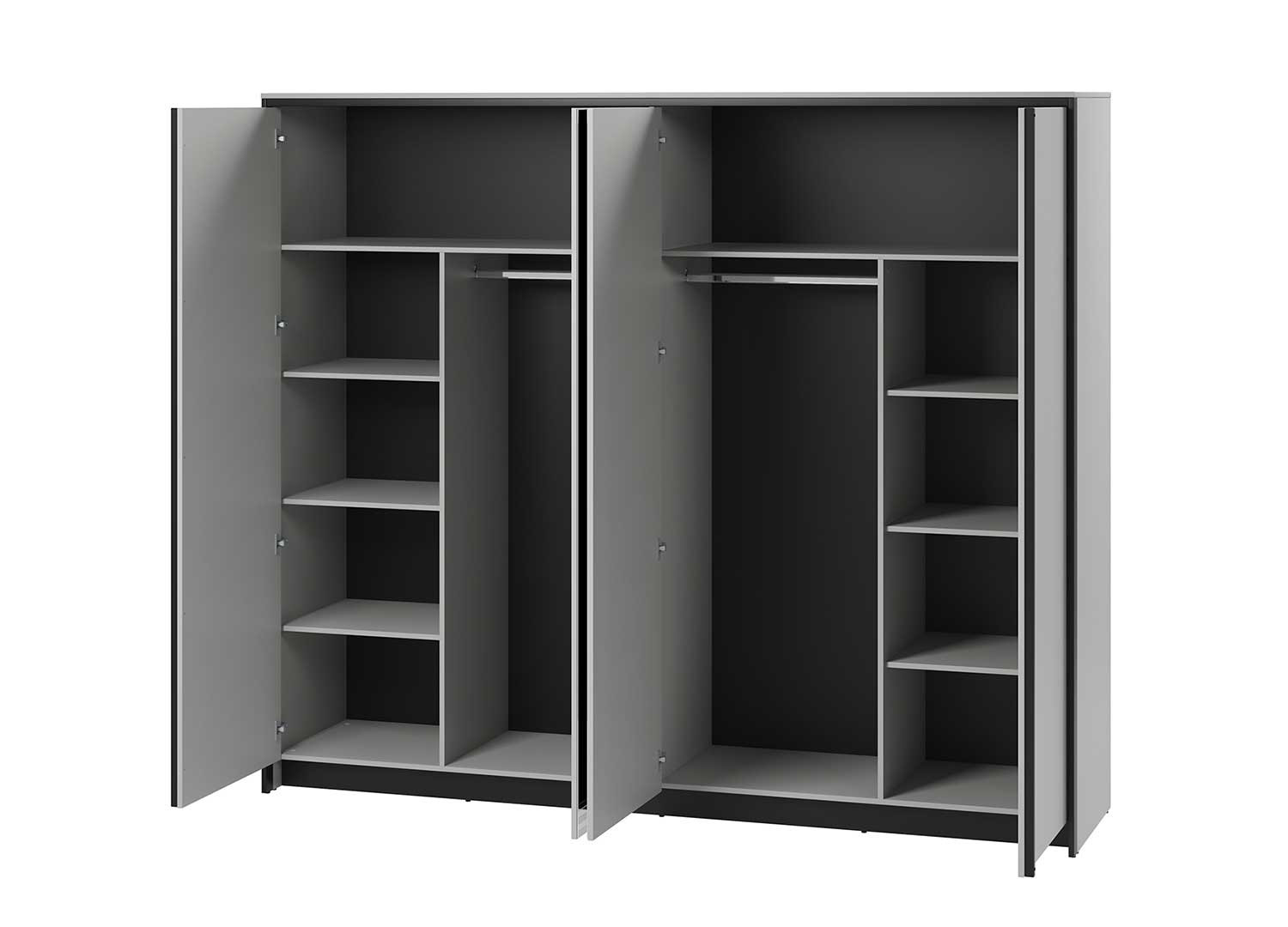 Armoire 4 portes avec miroir grise et noir à led