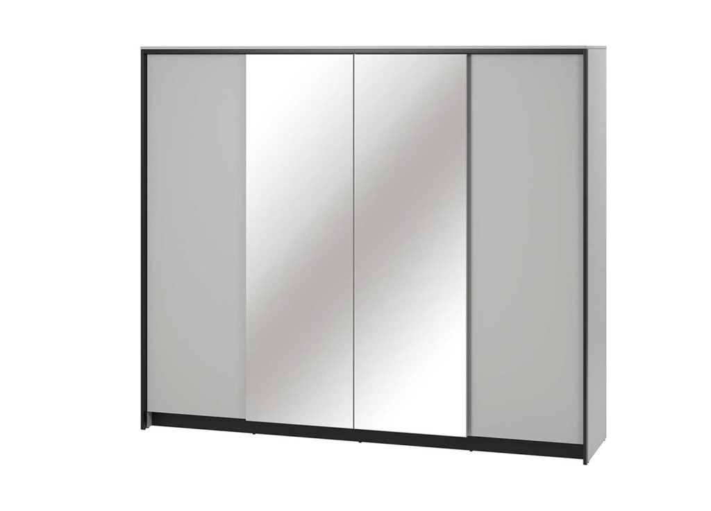 Armoire 4 portes avec miroir grise et noir à led
