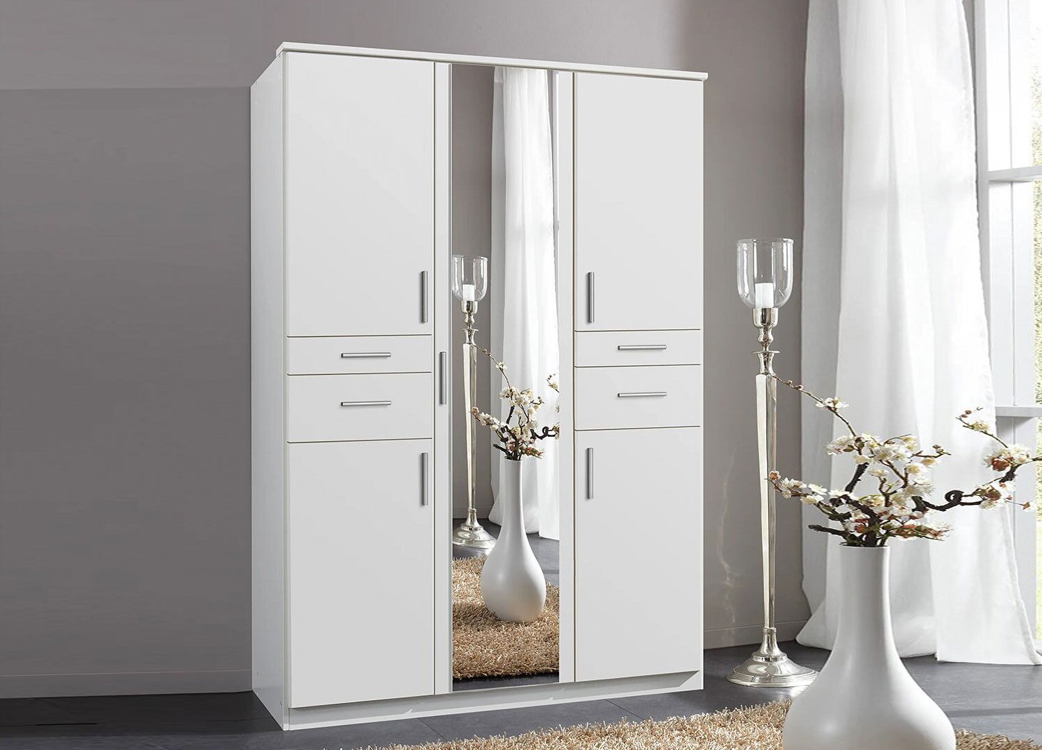 Armoire 5 portes avec miroir et 4 tiroirs L 135 cm