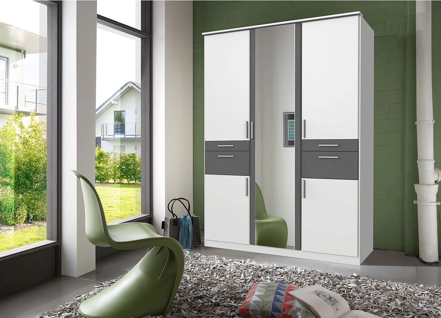 Armoire 5 portes avec miroir et 4 tiroirs L 135 cm