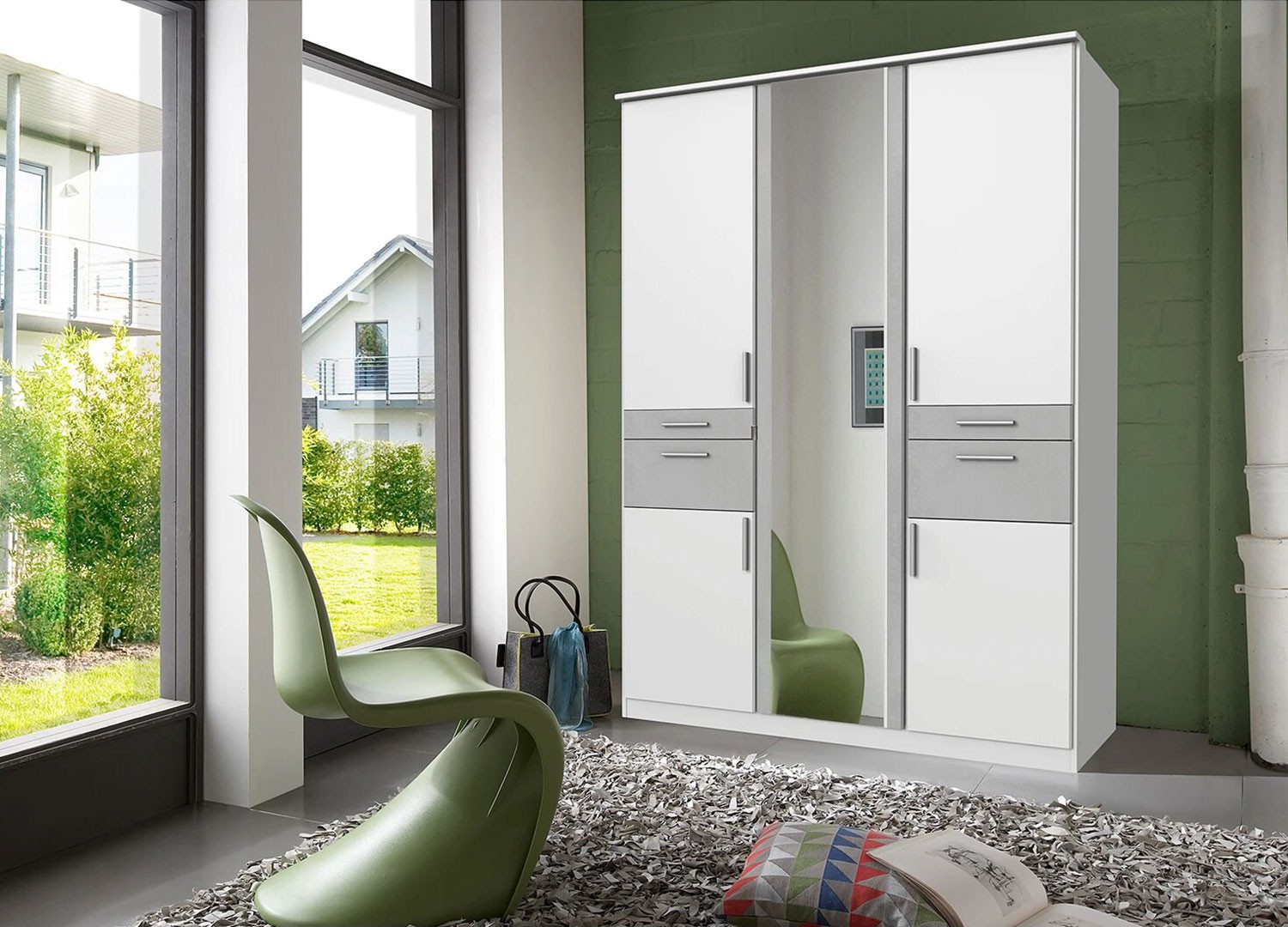 Armoire 5 portes avec miroir et 4 tiroirs L 135 cm