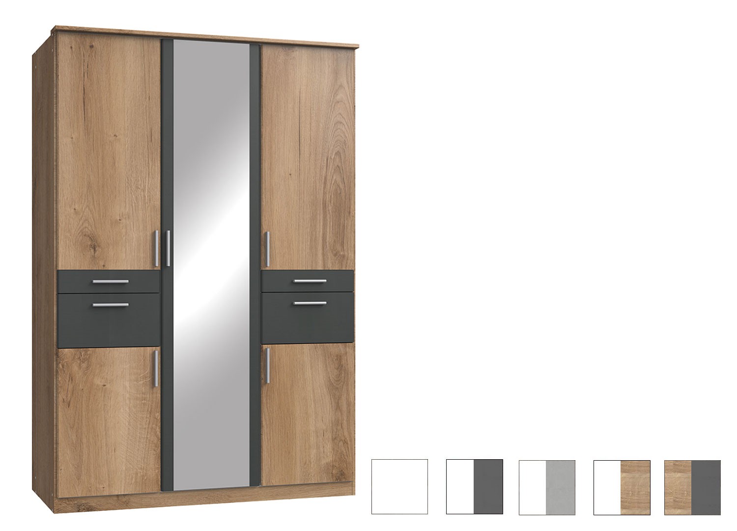Armoire 5 portes avec miroir et 4 tiroirs L 135 cm