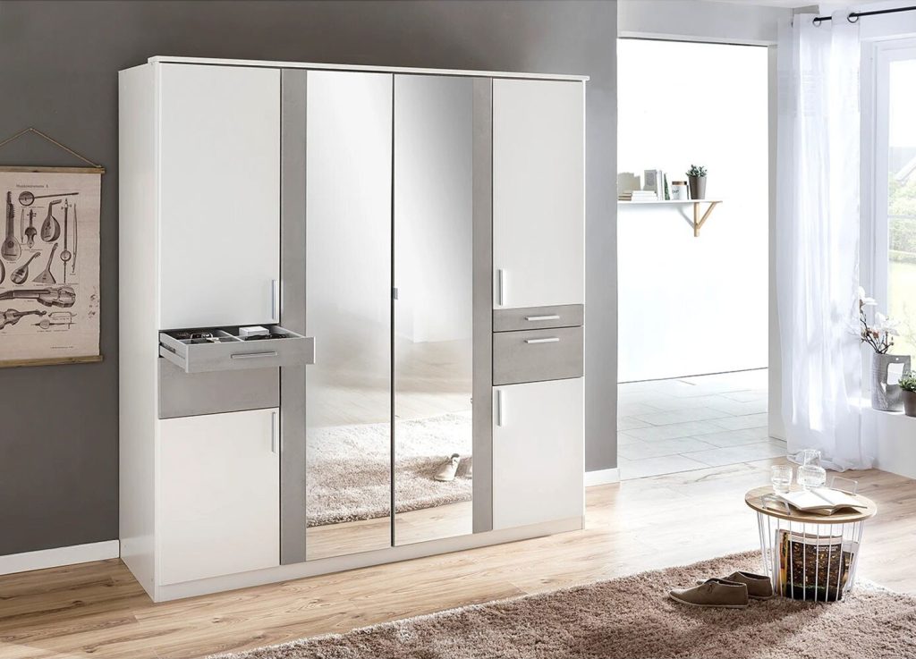 Armoire 6 portes avec 2 miroirs et 4 tiroirs L 179 cm
