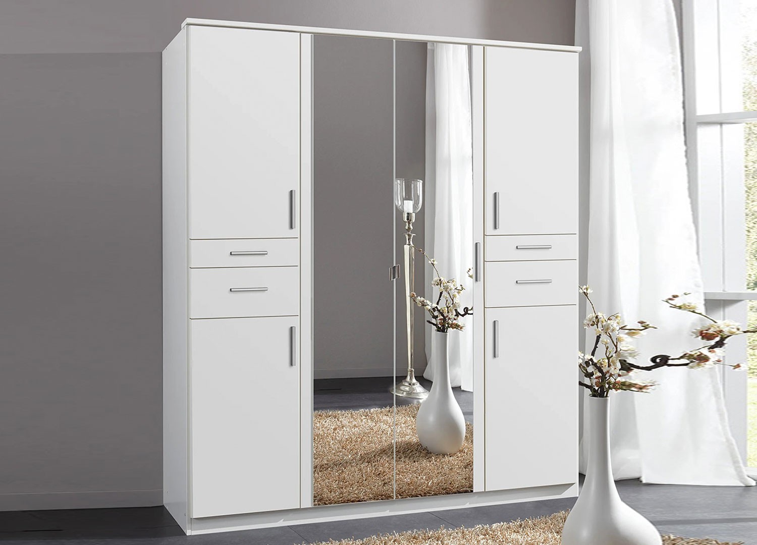 Armoire 6 portes avec 2 miroirs et 4 tiroirs L 179 cm