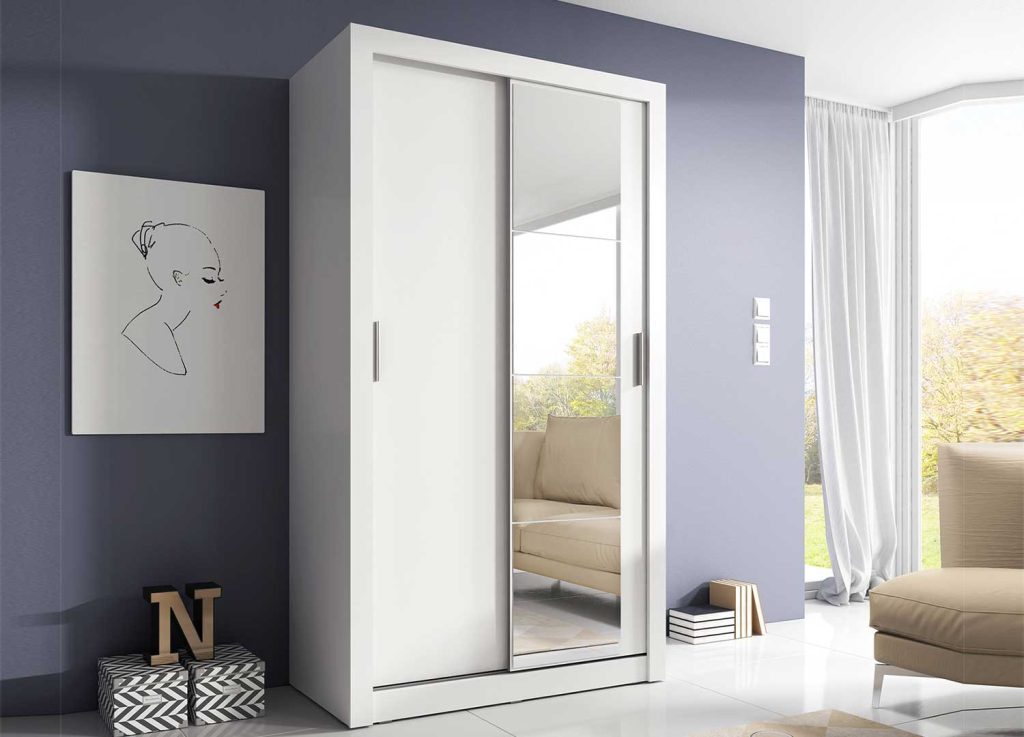 Armoire blanche 120 cm 2 portes coulissantes