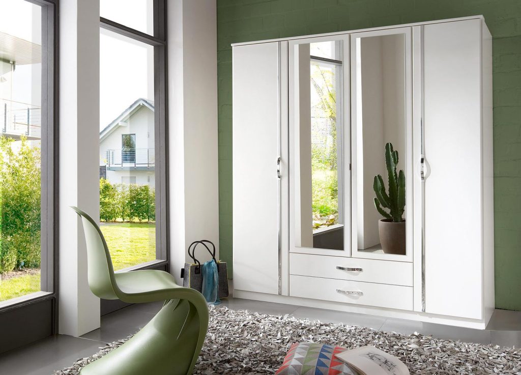 Armoire blanche 4 portes et 2 tiroirs 180 cm