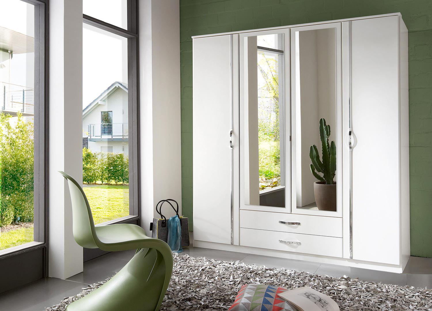 Armoire blanche 4 portes et 2 tiroirs 180 cm