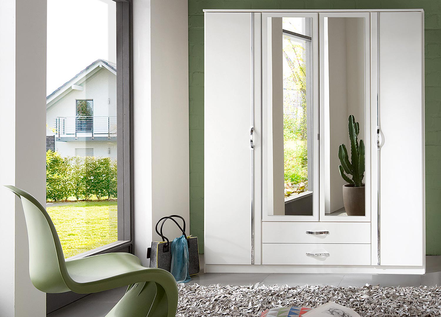 Armoire blanche 4 portes et 2 tiroirs 180 cm