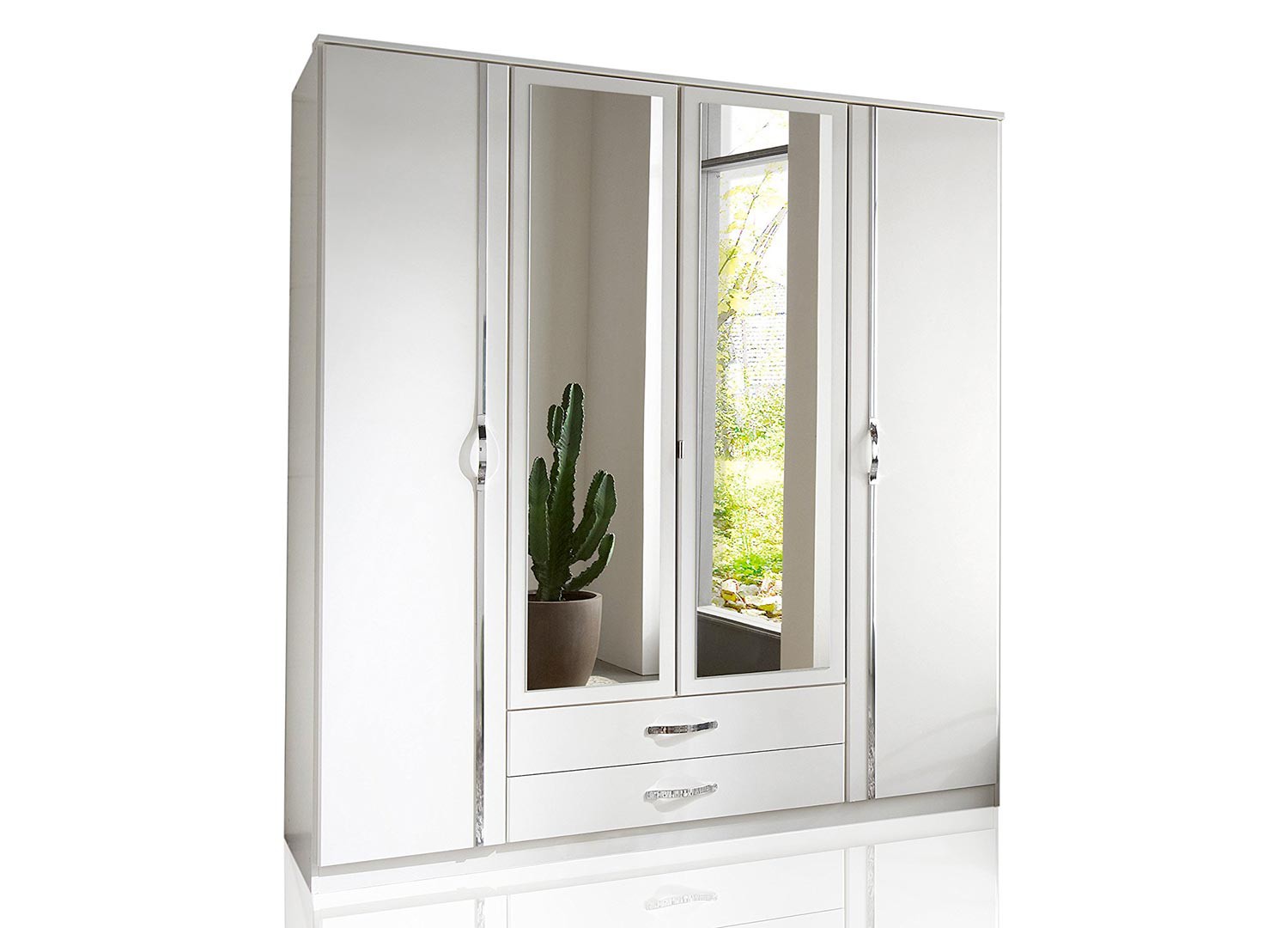 Armoire blanche 4 portes et 2 tiroirs 180 cm