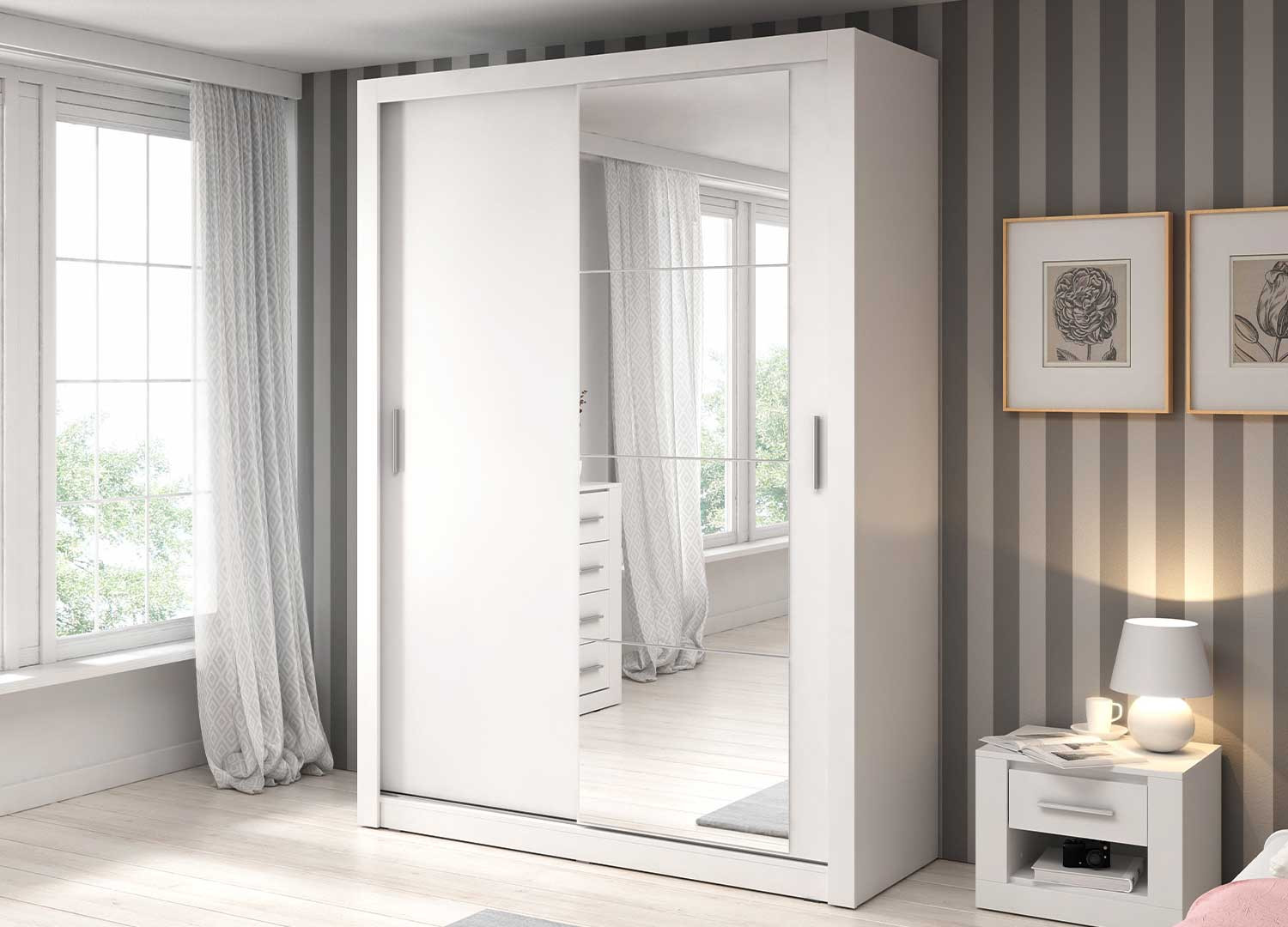 Armoire blanche à portes coulissantes 150 cm