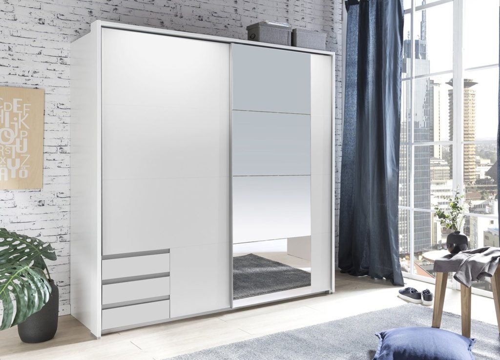 Armoire blanche avec miroir 2 portes coulissantes