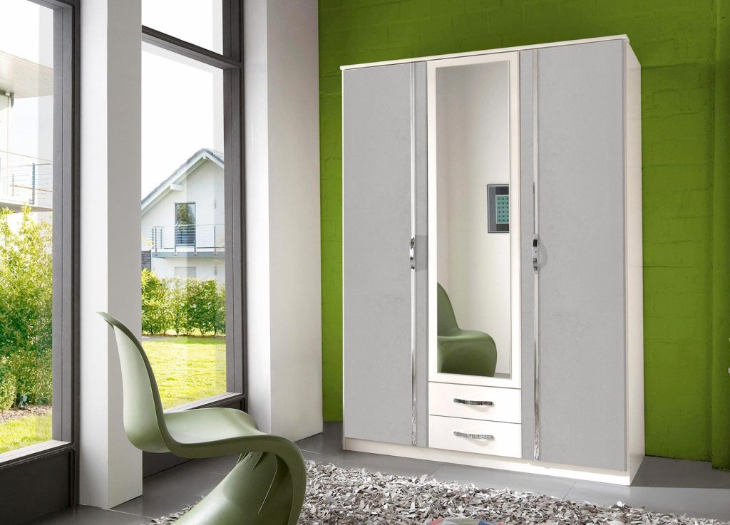 Armoire blanche et décor béton 3 portes et 2 tiroirs 135 cm