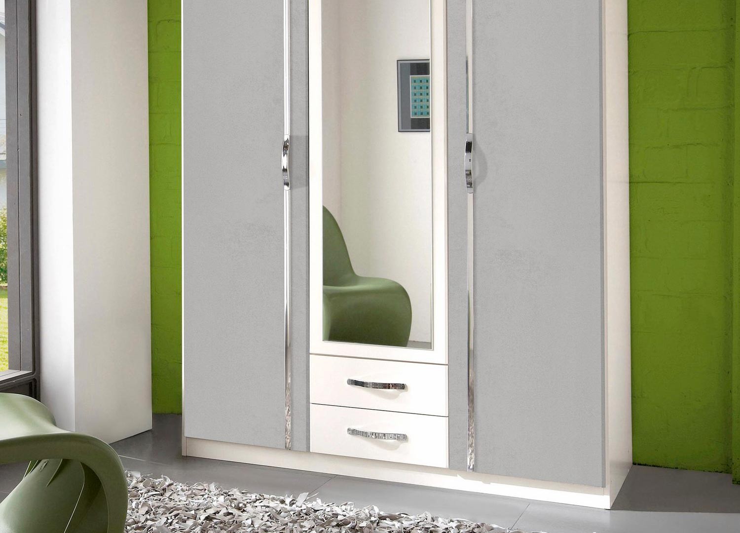 Armoire blanche et décor béton 3 portes et 2 tiroirs 135 cm