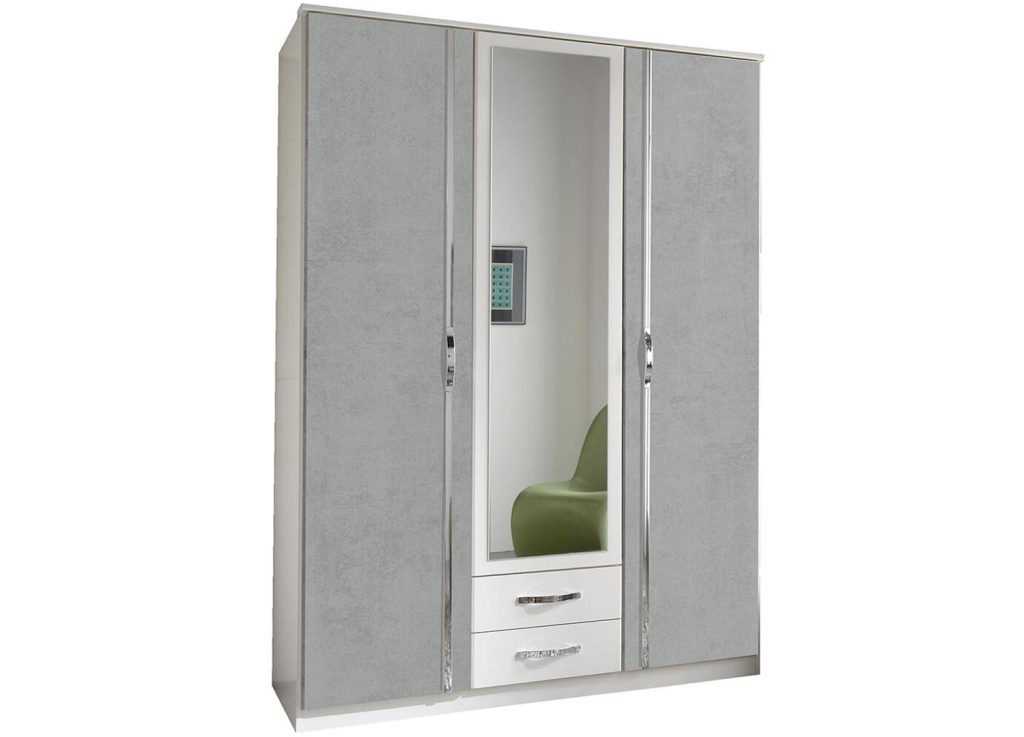 Armoire blanche et décor béton 3 portes et 2 tiroirs 135 cm