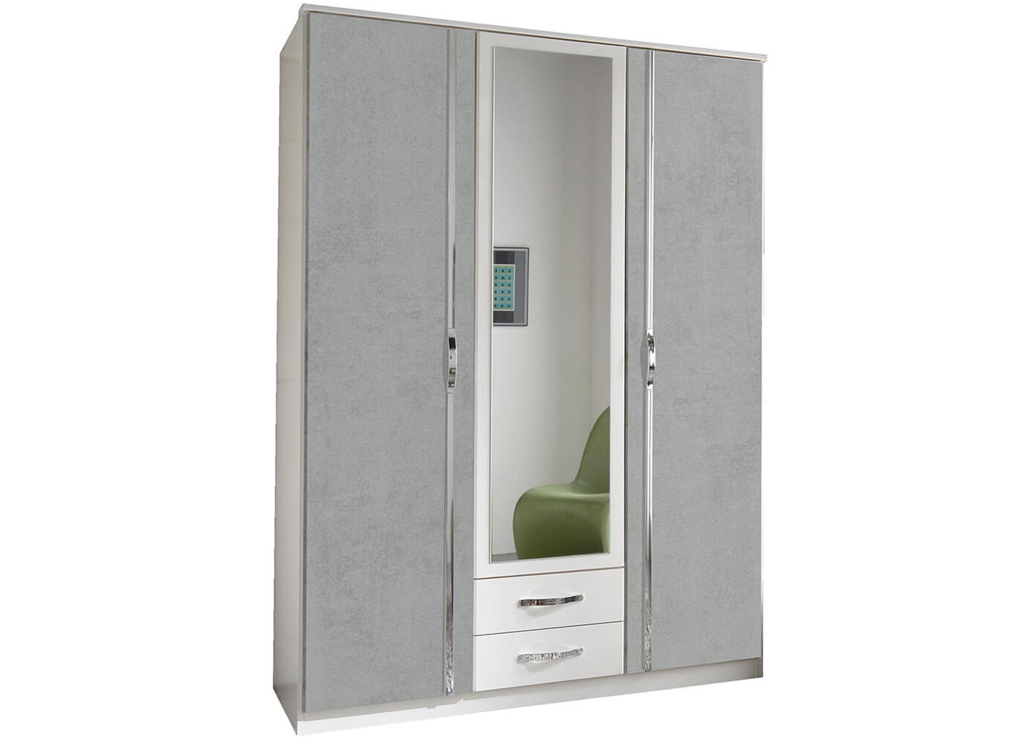 Armoire blanche et décor béton 3 portes et 2 tiroirs 135 cm
