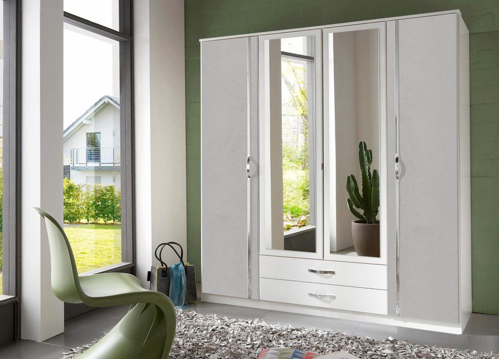 Armoire blanche et grise 4 portes et 2 tiroirs 180 cm