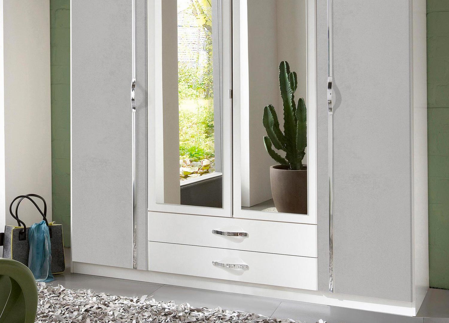 Armoire blanche et grise 4 portes et 2 tiroirs 180 cm