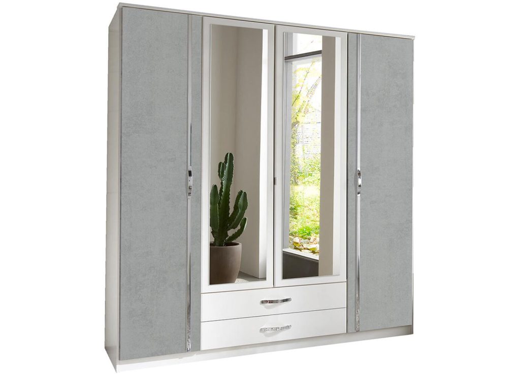 Armoire blanche et grise 4 portes et 2 tiroirs 180 cm