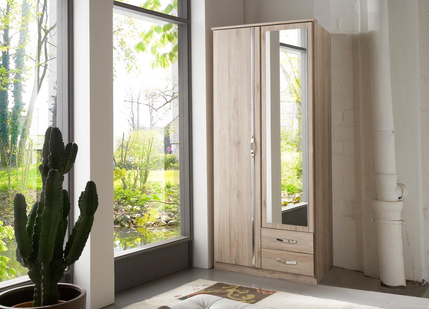 Armoire chêne 2 portes et 2 tiroirs 90 cm